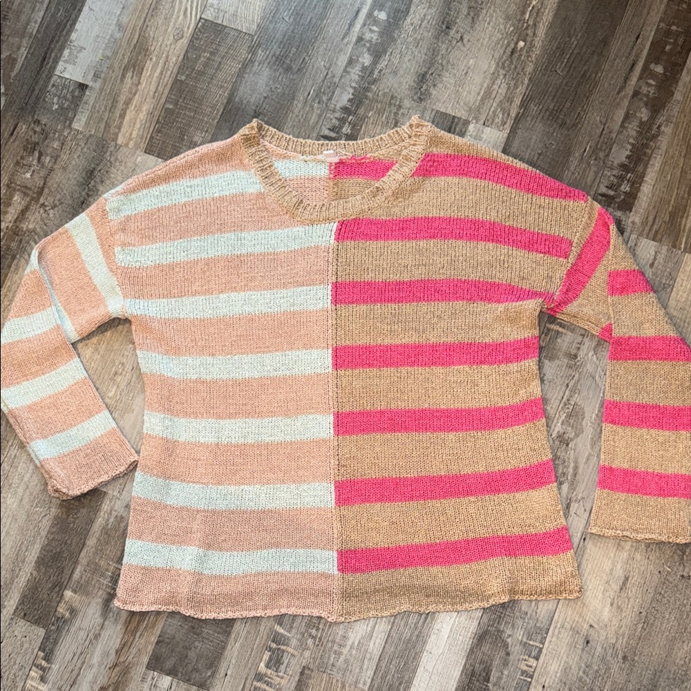 Wishlist Striped Pink and Tan Women's Sweater size small